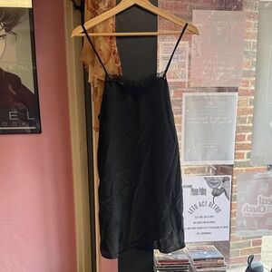 Vintage Black Satin floral lace Slip Dress